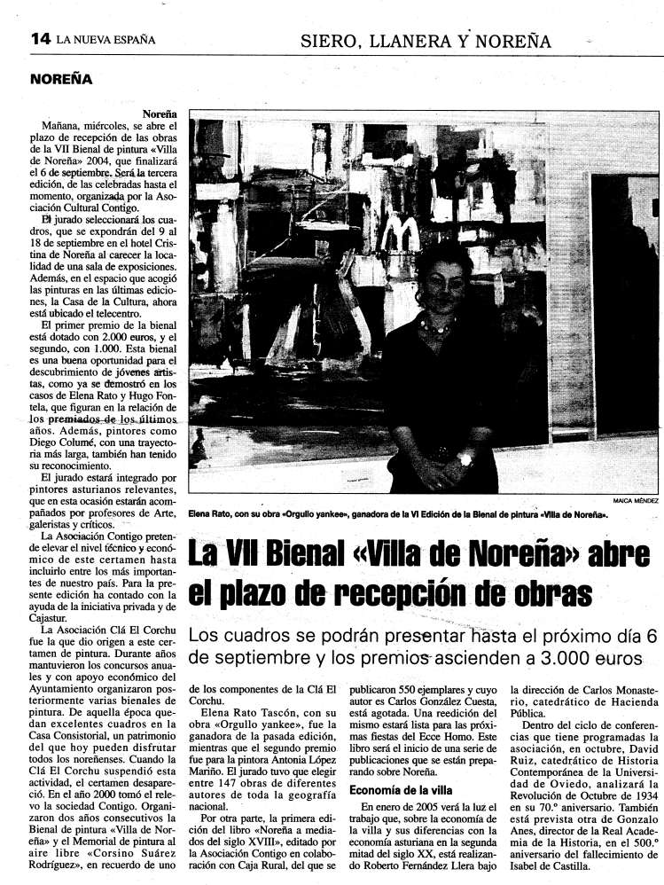 Prensa. La VII Bienal Villa de Nore�a abre el plazo de recepci�n de obras.